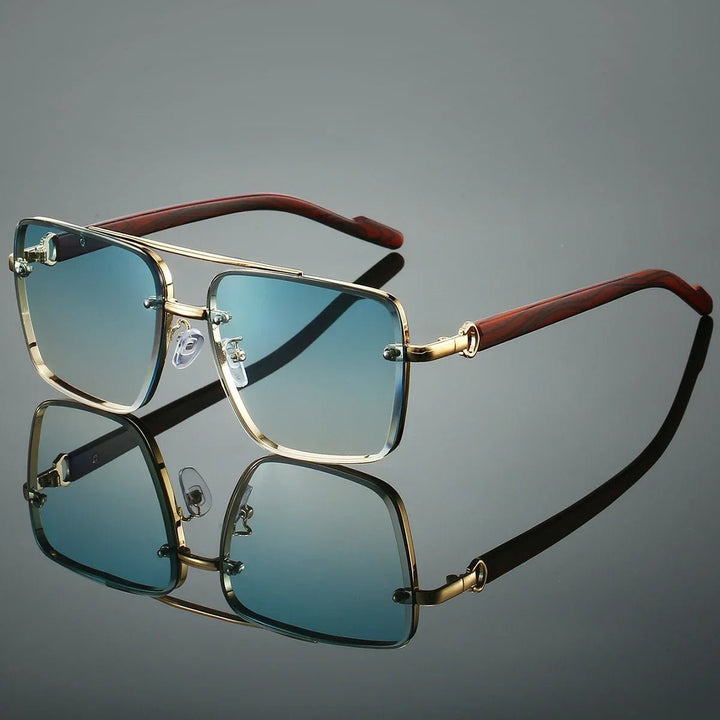 Sunglasses Aviator Guld Træ Stel UV Beskyttelse - Green