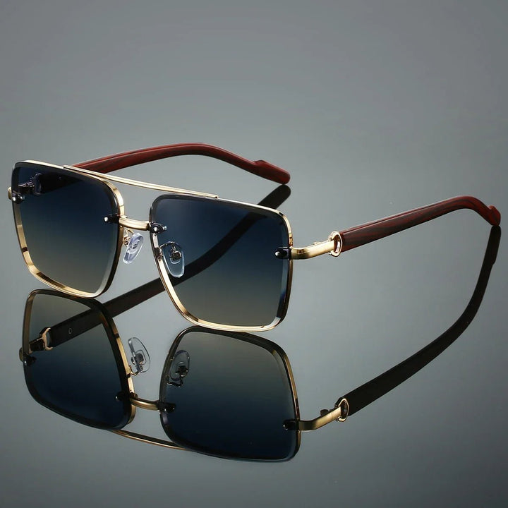Sunglasses Aviator Guld Træ Stel UV Beskyttelse - Gold