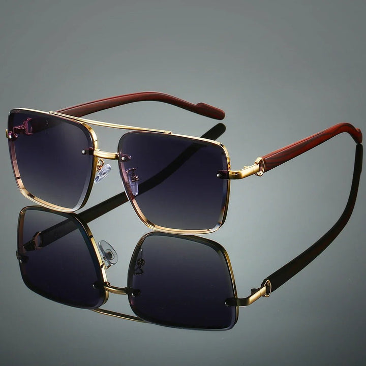 Sunglasses Aviator Guld Træ Stel UV Beskyttelse - Gray