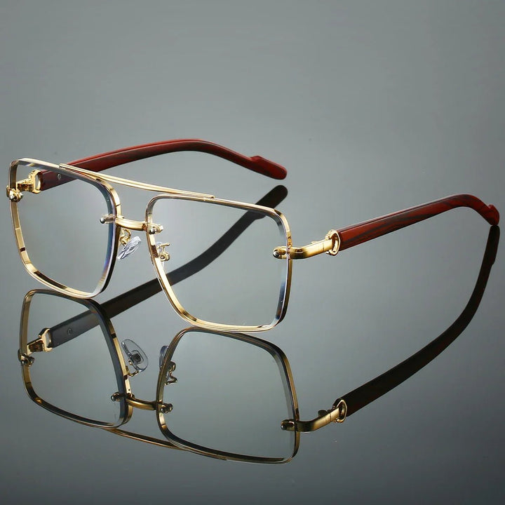 Sunglasses Aviator Guld Træ Stel UV Beskyttelse - White