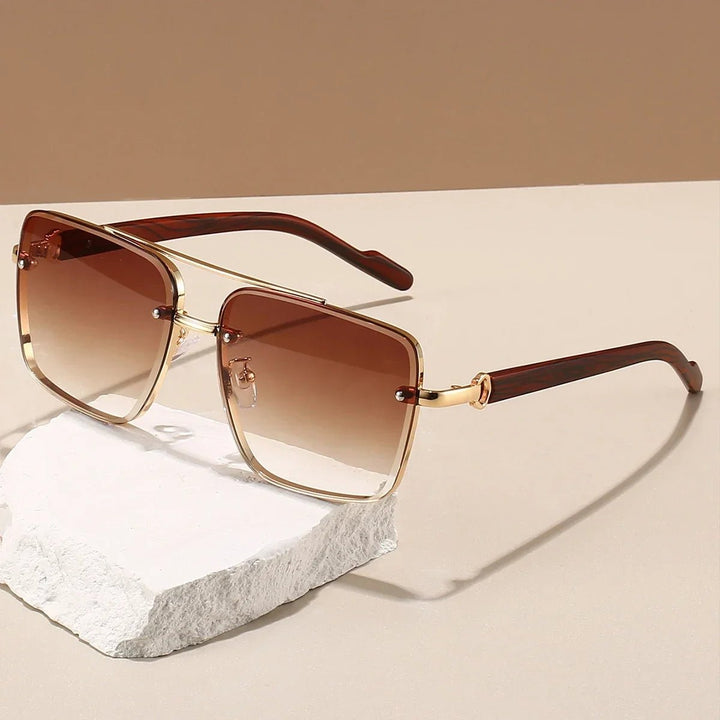Sunglasses Aviator Guld Træ Stel UV Beskyttelse