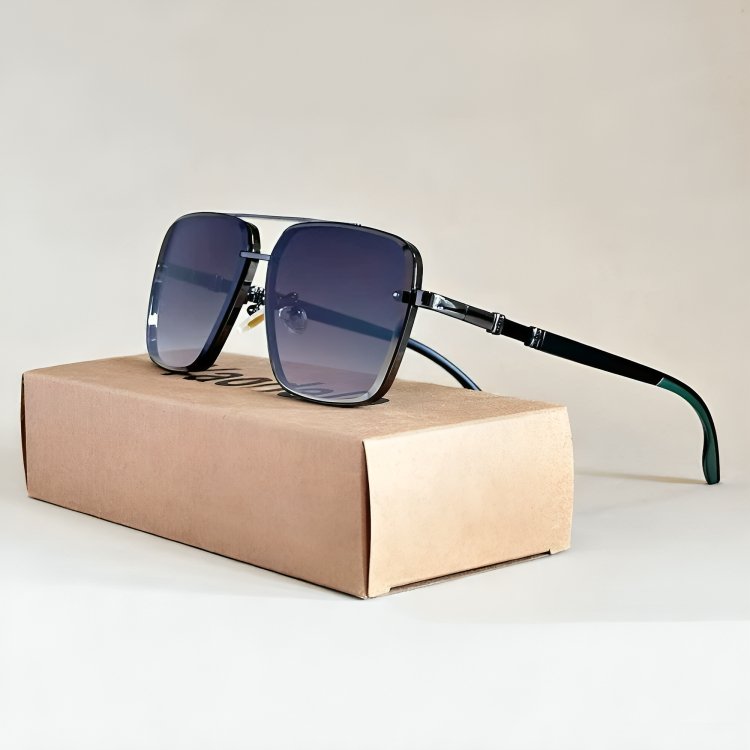 Sunglasses Aviator UV400 Beskyttelse Gradient Linser - Black (Green-Arms)
