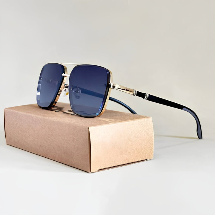 Sunglasses Aviator UV400 Beskyttelse Gradient Linser - Navy (Gray-Arms)