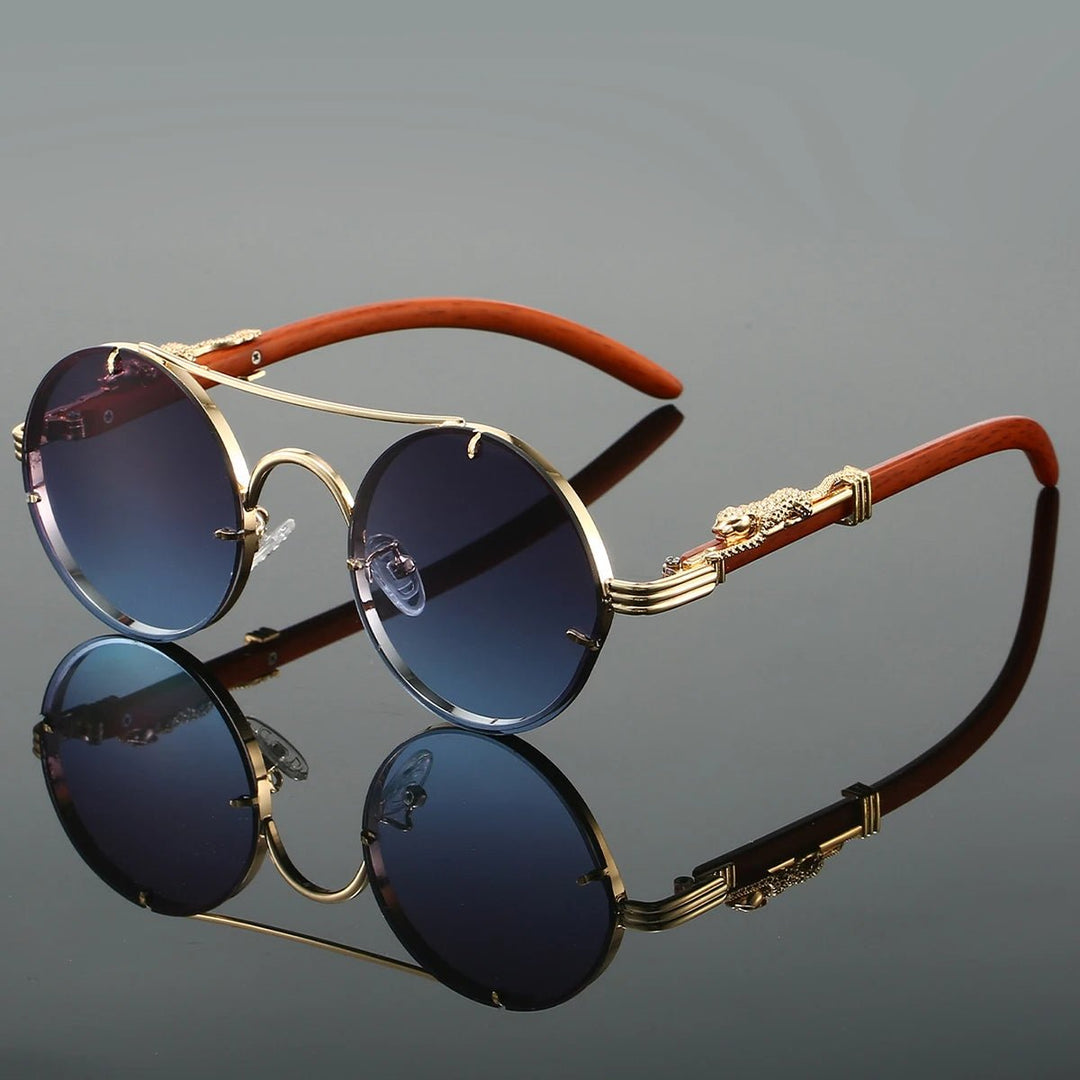 Sunglasses Double Bridge Vintage Guld UV400 - Gray Blue