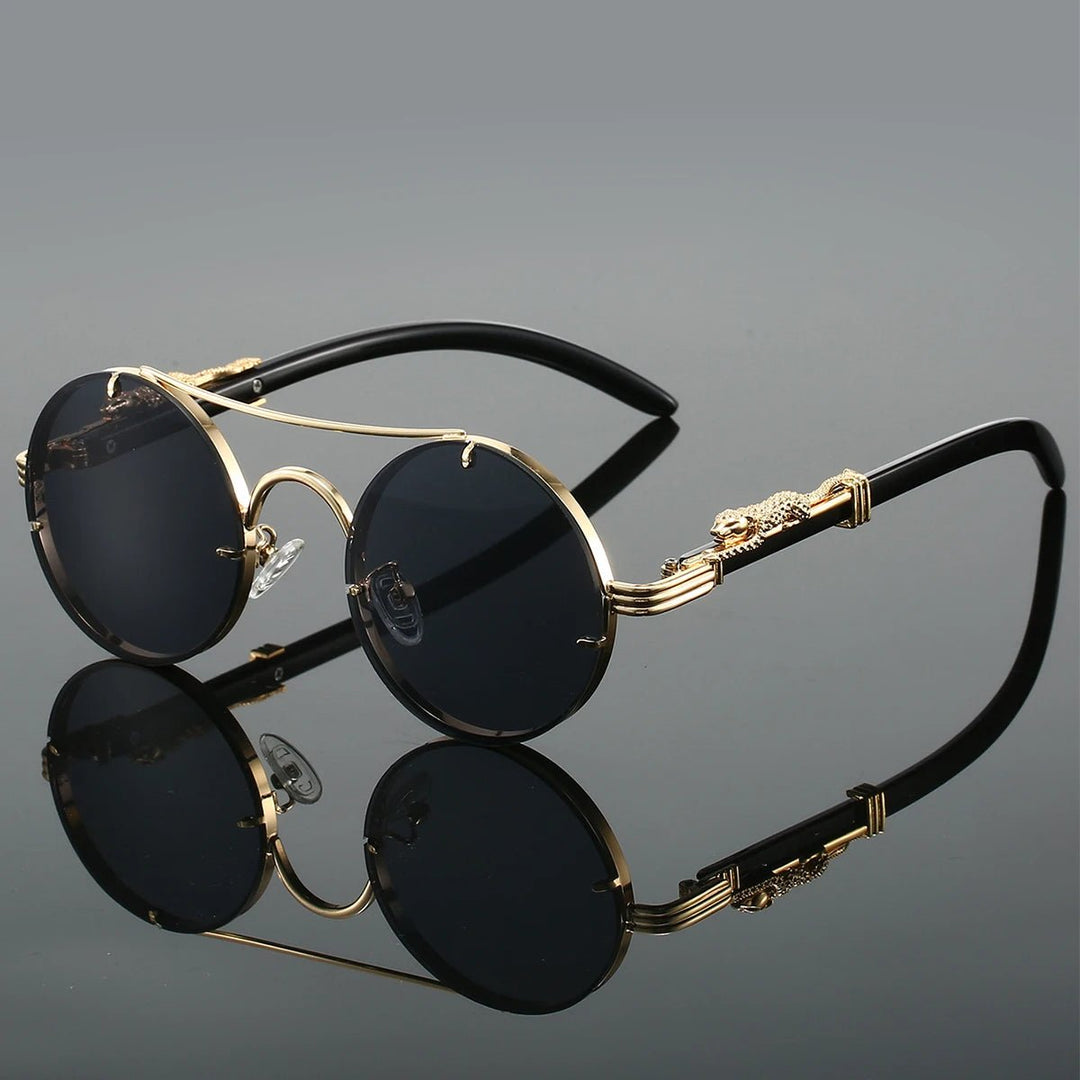 Sunglasses Double Bridge Vintage Guld UV400 - Black