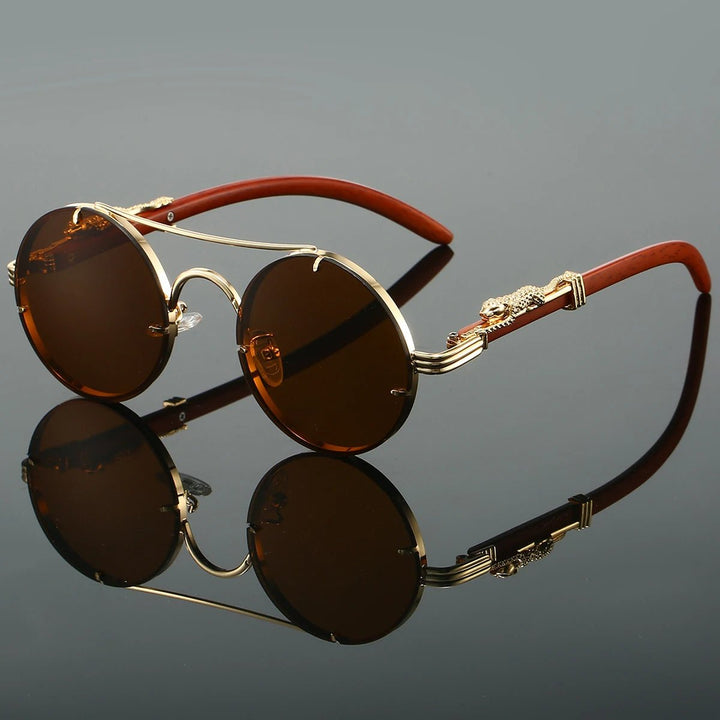 Sunglasses Double Bridge Vintage Guld UV400 - Brown