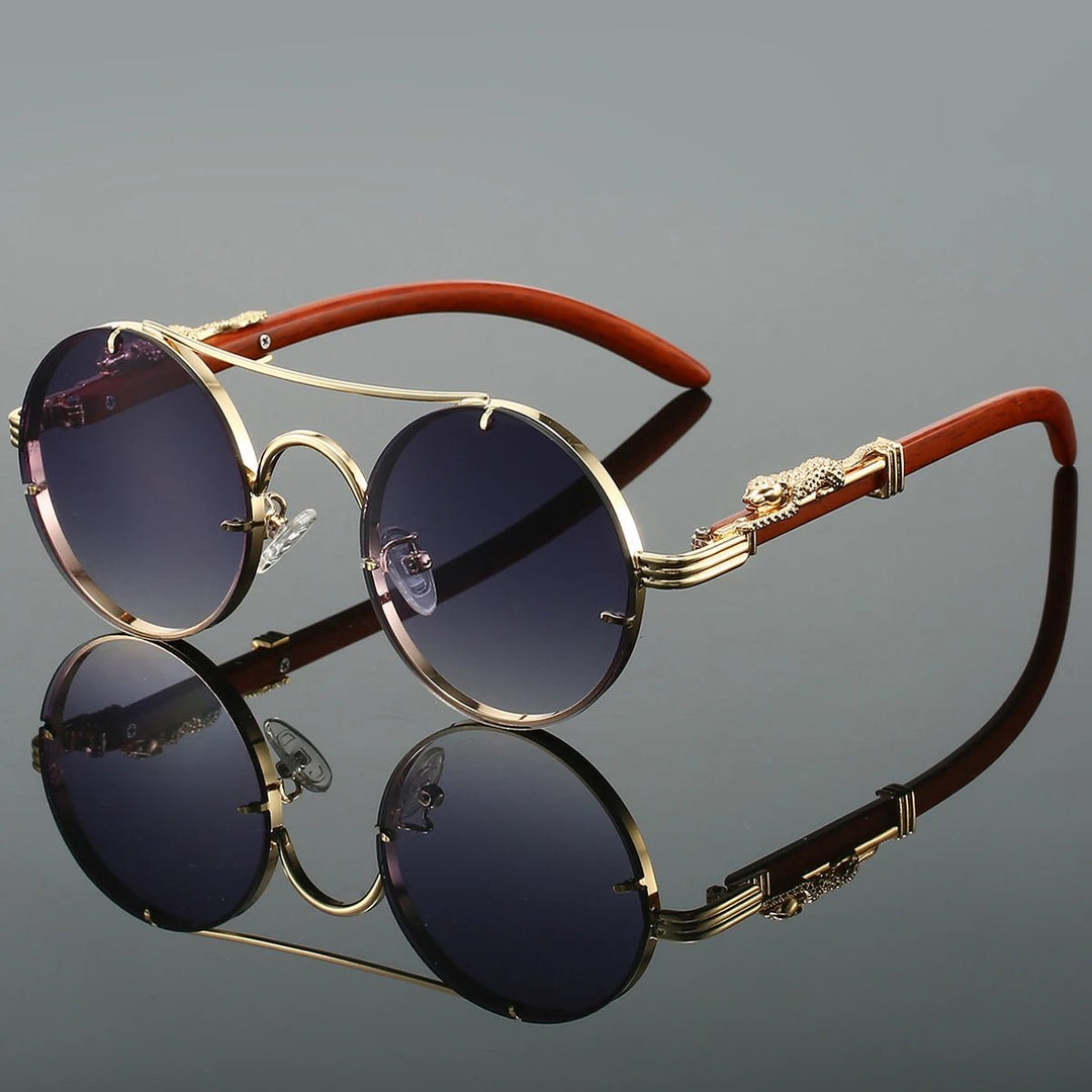 Sunglasses Double Bridge Vintage Guld UV400 - Gradient Gray