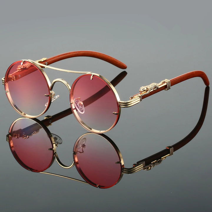 Sunglasses Double Bridge Vintage Guld UV400 - Gradient Pink