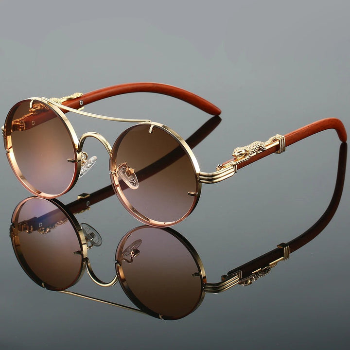 Sunglasses Double Bridge Vintage Guld UV400 - Tea Pink
