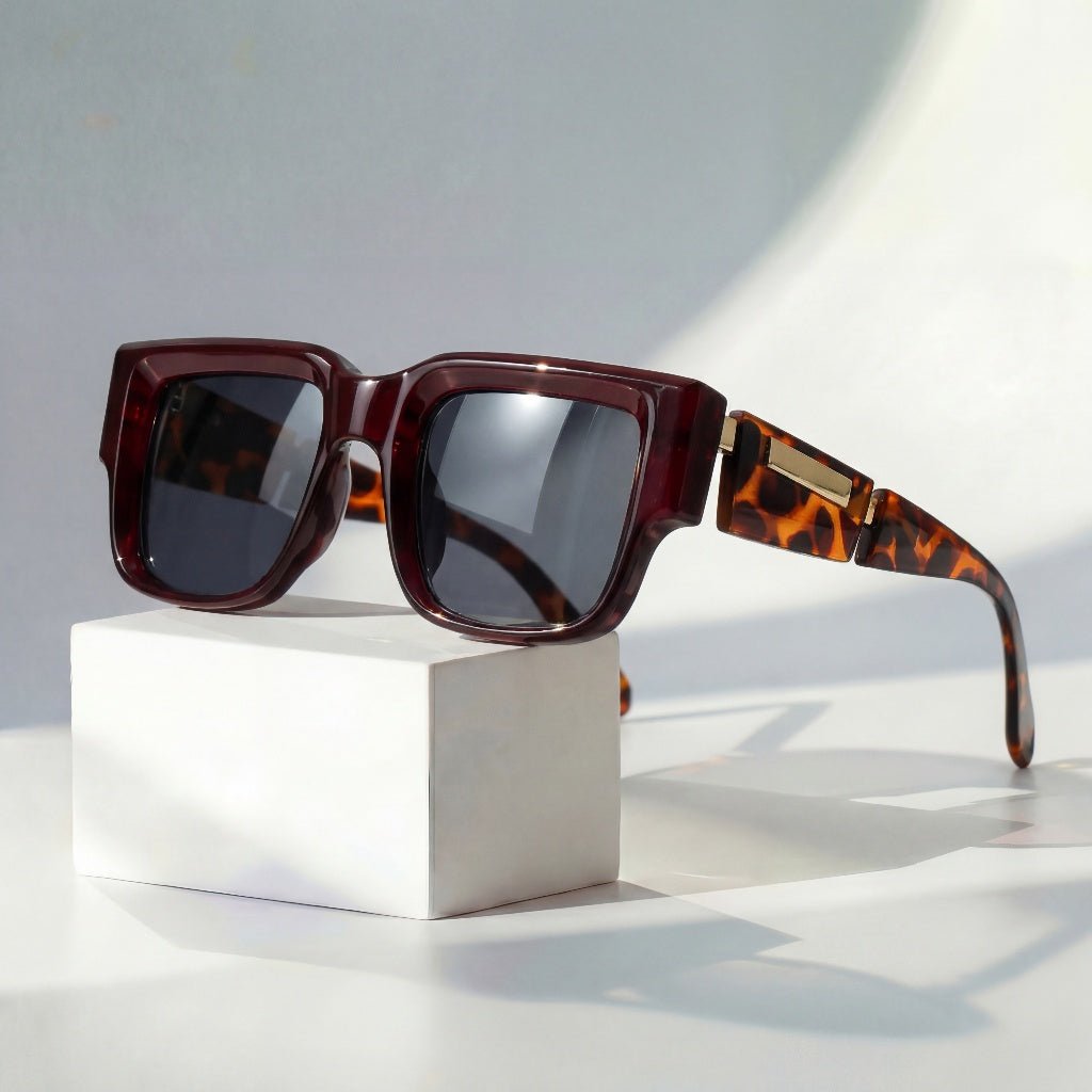 Sunglasses Firkantede Rammer UV400 Beskyttelse - Tortoise