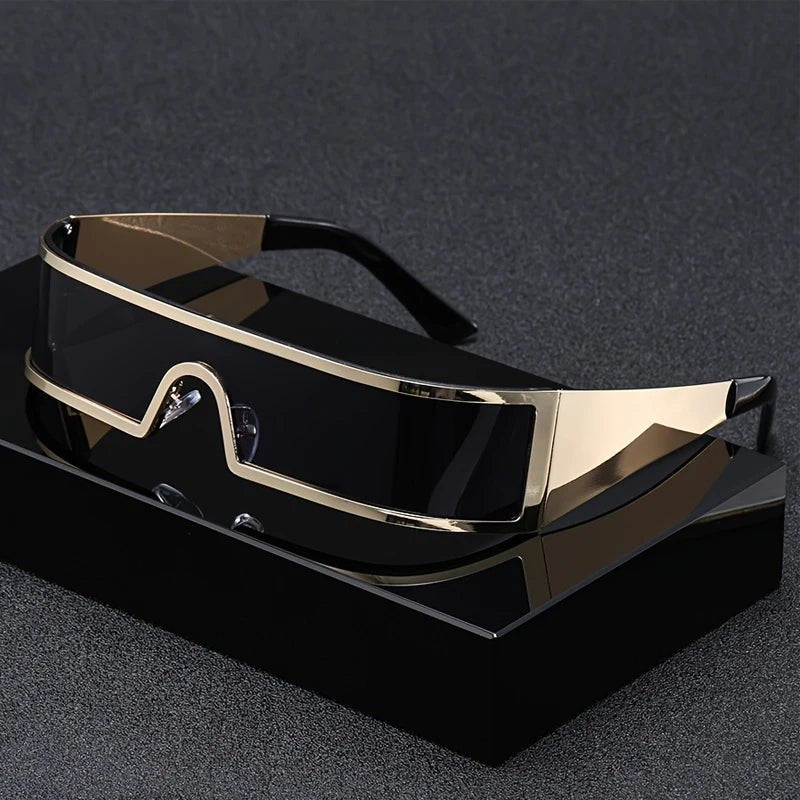 Sunglasses Futuristisk Wraparound Visor Cyberpunk Style - Gold