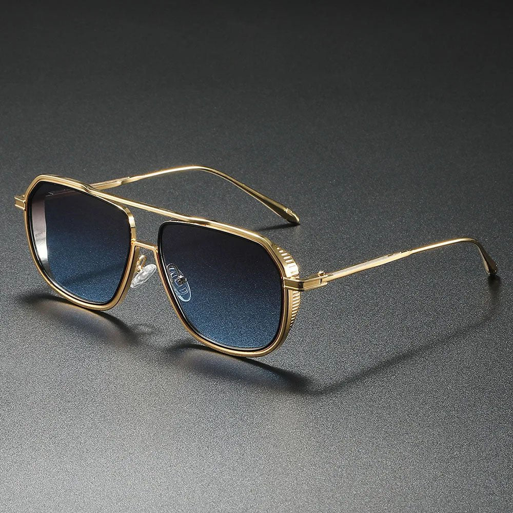 Sunglasses Metal Aviator Pilot Style Gradient Lenses - Navy