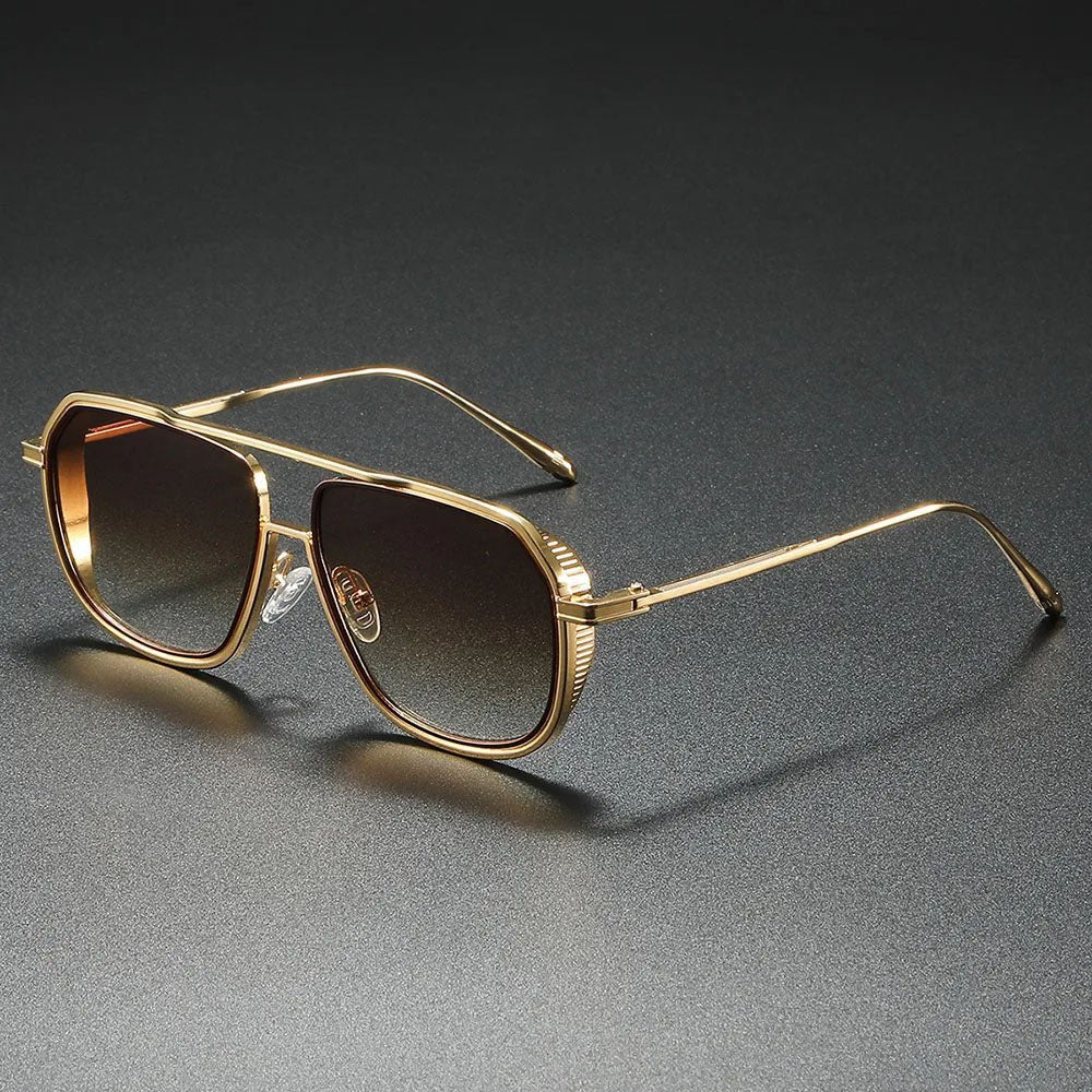 Sunglasses Metal Aviator Pilot Style Gradient Lenses - Brown