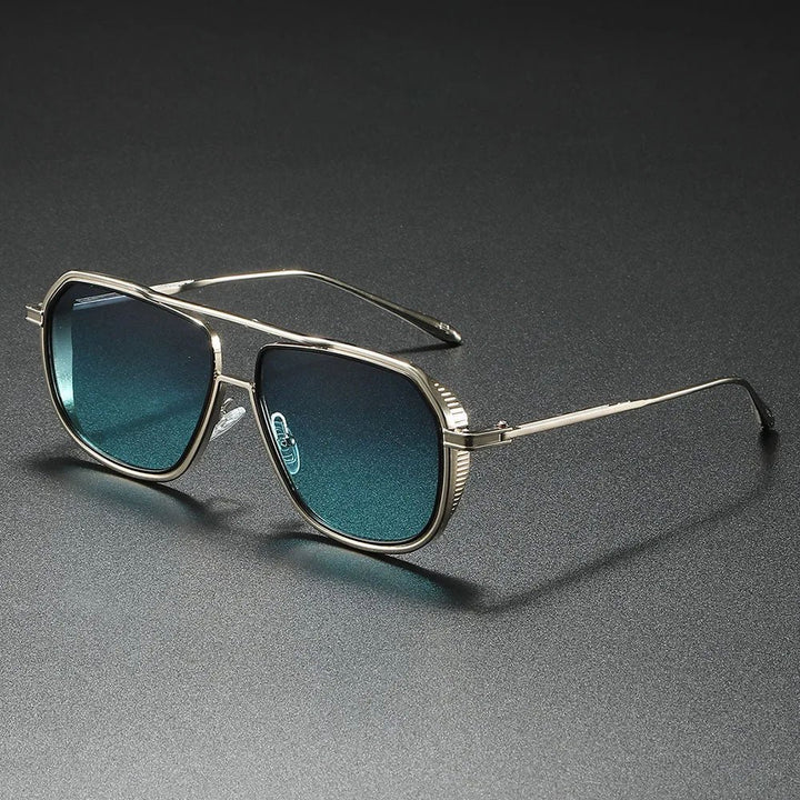Sunglasses Metal Aviator Pilot Style Gradient Lenses - Silver