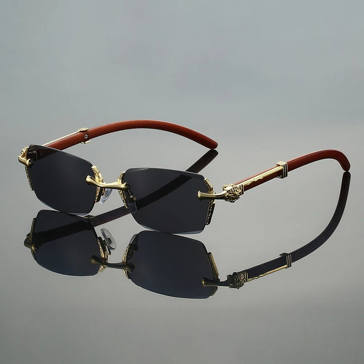 Sunglasses Randløse Guld Metal Gradient Linser - Black