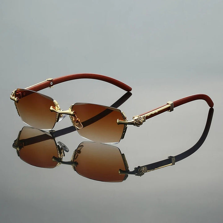Sunglasses Randløse Guld Metal Gradient Linser - Brown