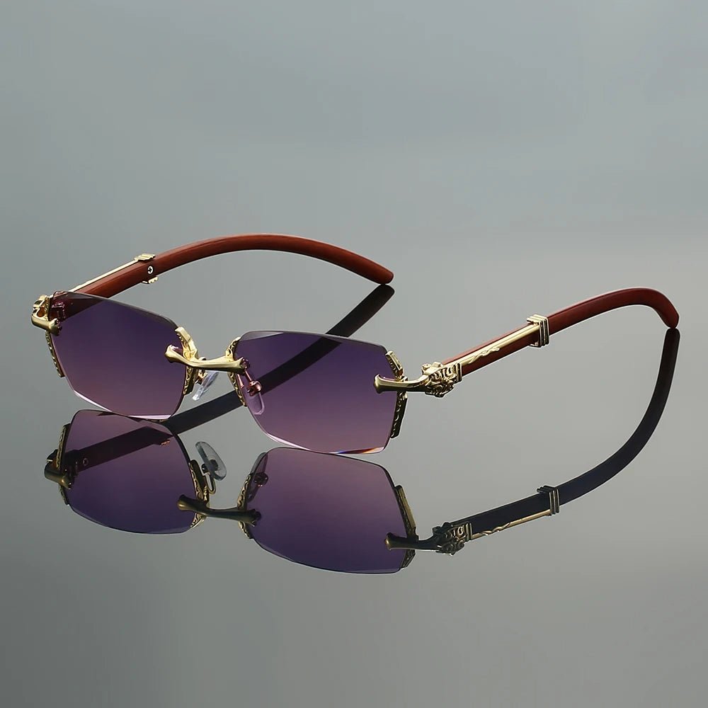 Sunglasses Randløse Guld Metal Gradient Linser - Purple