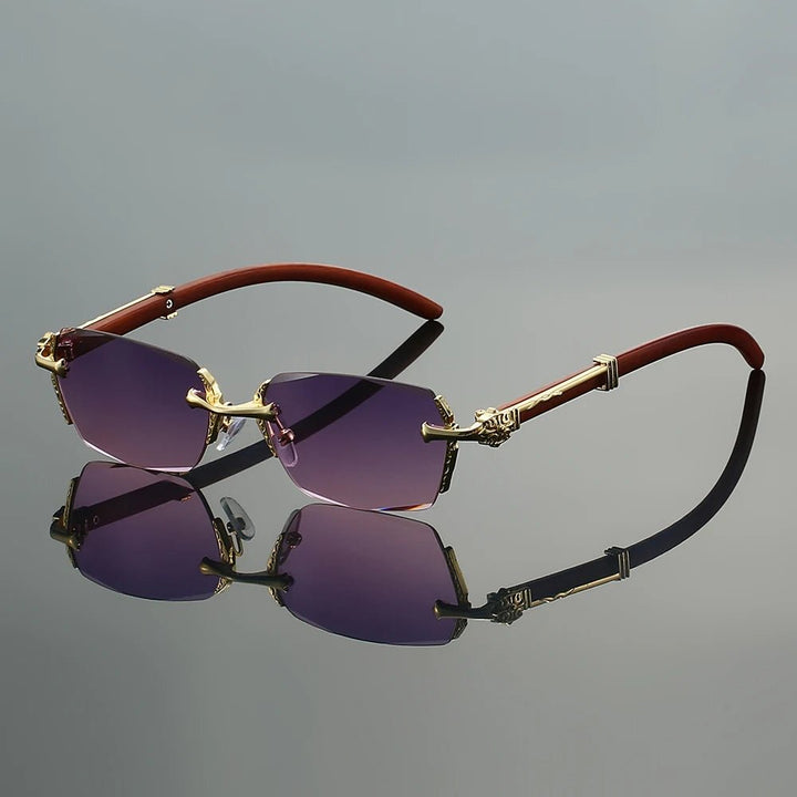Sunglasses Randløse Guld Metal Gradient Linser - Purple