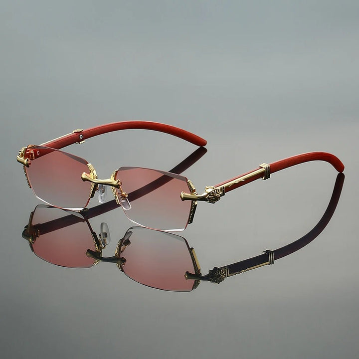 Sunglasses Randløse Guld Metal Gradient Linser - Pink