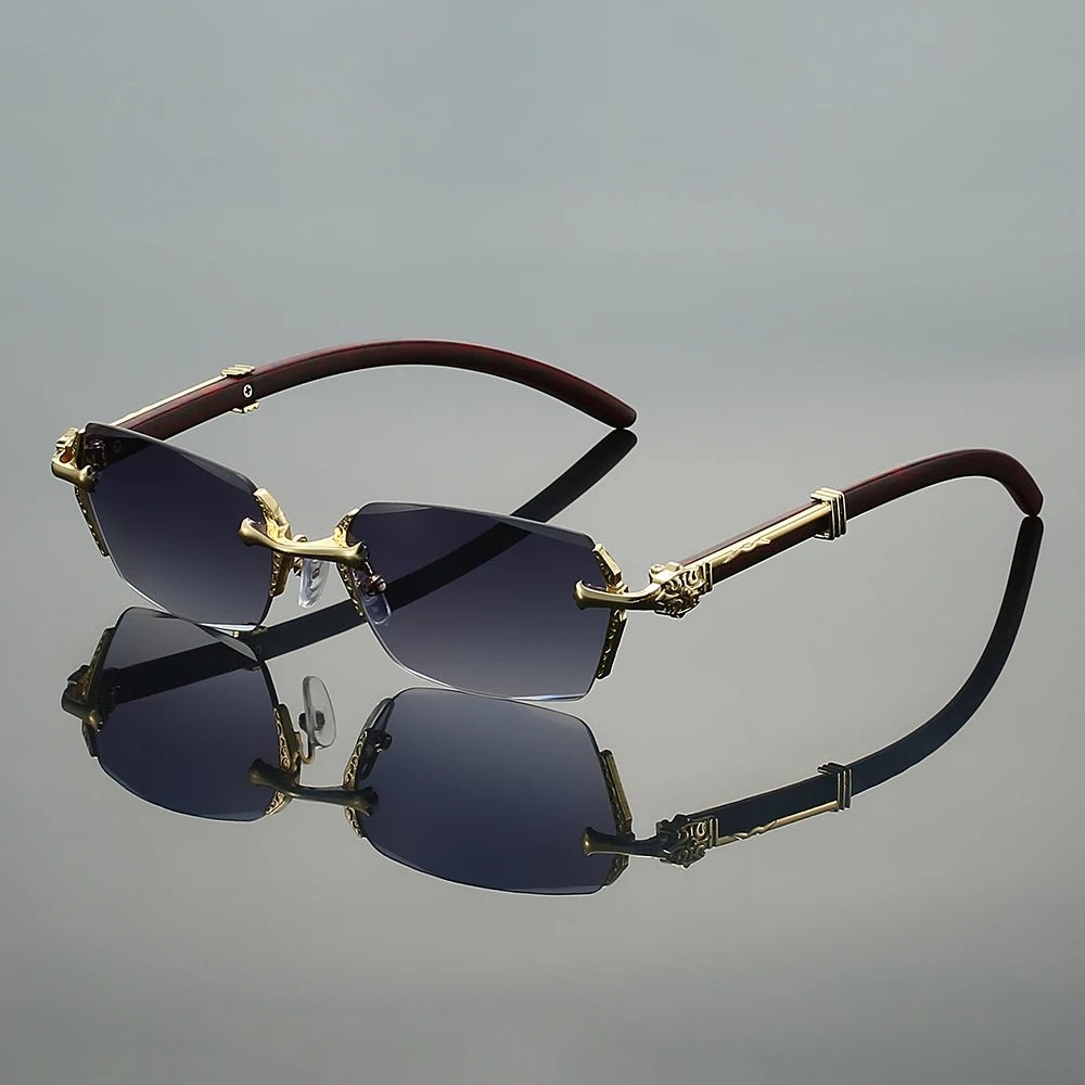 Sunglasses Randløse Guld Metal Gradient Linser - Gray