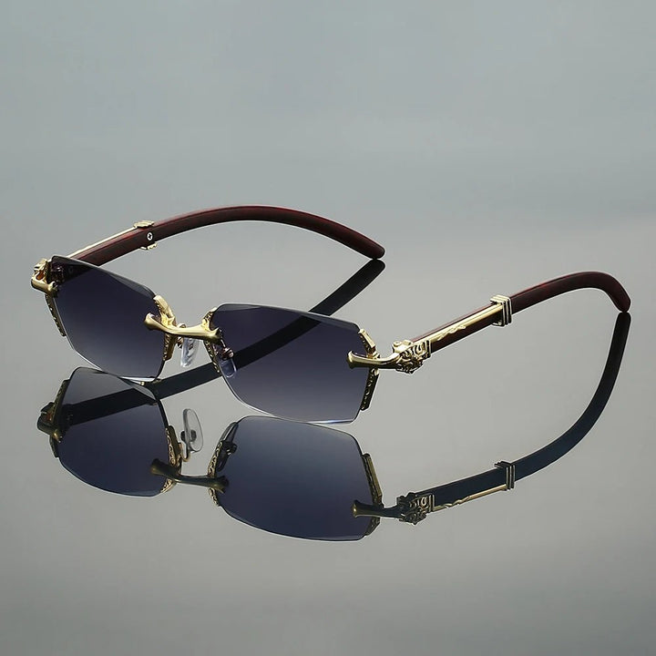 Sunglasses Randløse Guld Metal Gradient Linser - Gray