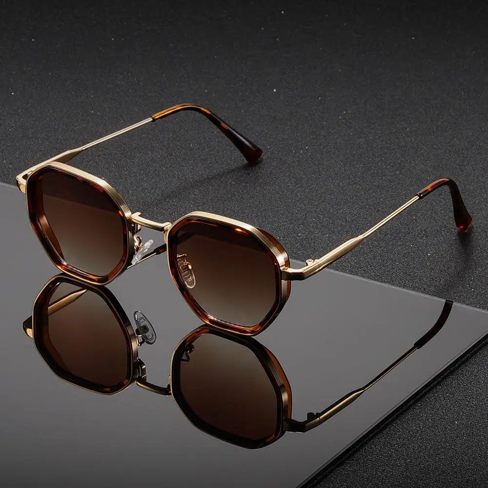 Sunglasses Retro Geometrisk Design Metal Ramme - Brown