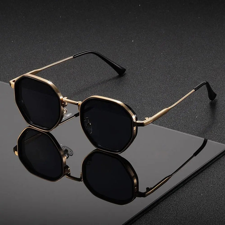 Sunglasses Retro Geometrisk Design Metal Ramme - Black