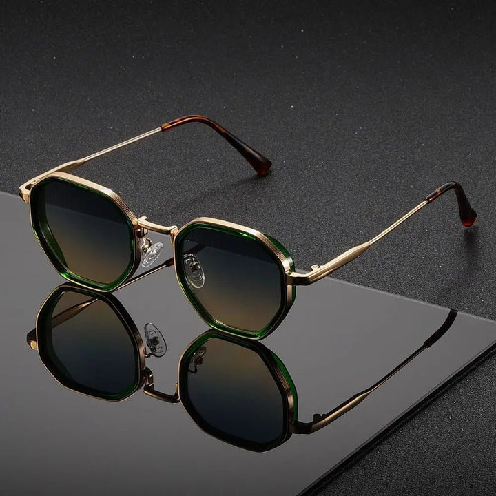 Sunglasses Retro Geometrisk Design Metal Ramme - Gold