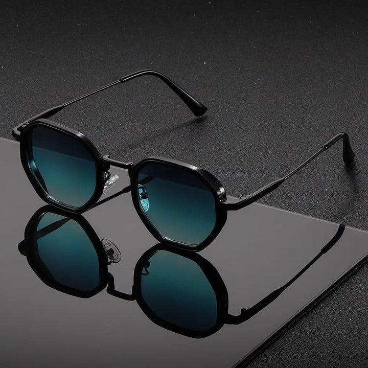 Sunglasses Retro Geometrisk Design Metal Ramme - Blue