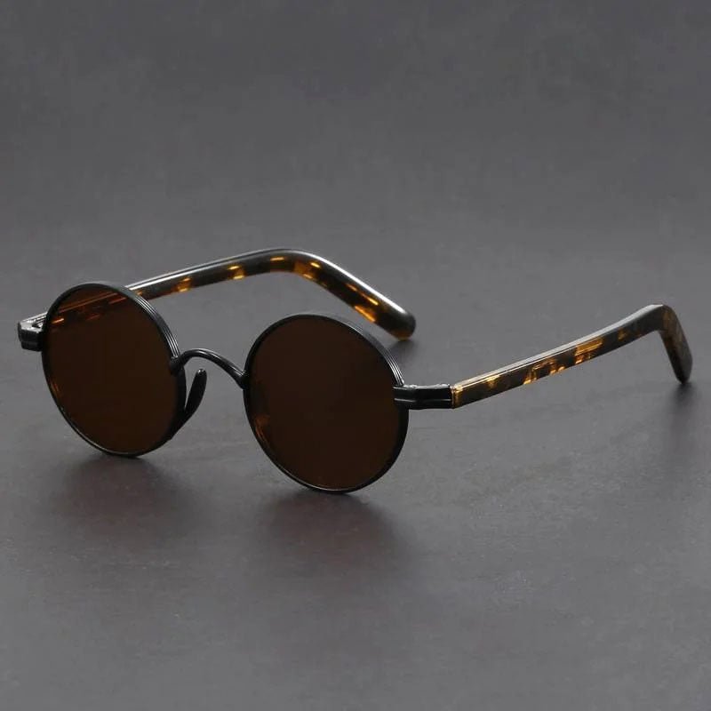 Sunglasses Retro Runde Rammer Metal UV400 Beskyttelse - Black