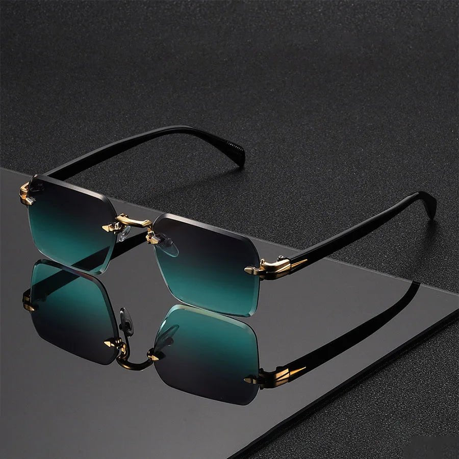 Sunglasses Rimless Gradient Gold Bridge Unisex - Green
