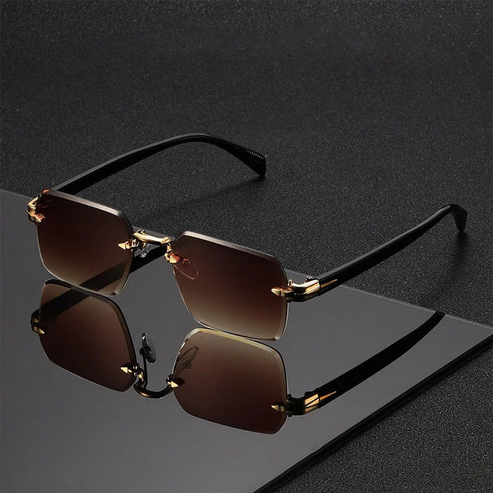 Sunglasses Rimless Gradient Gold Bridge Unisex - Brown