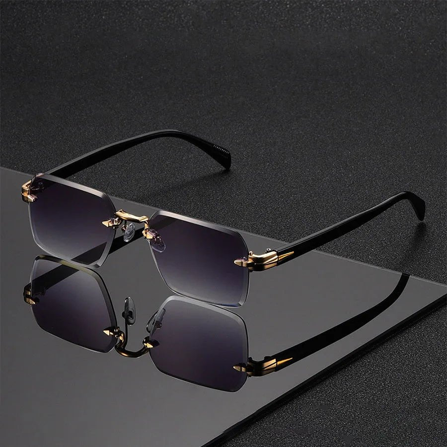 Sunglasses Rimless Gradient Gold Bridge Unisex - Gray