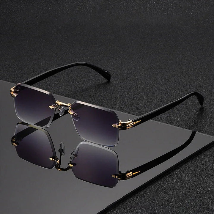 Sunglasses Rimless Gradient Gold Bridge Unisex - Gray