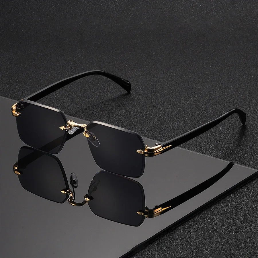 Sunglasses Rimless Gradient Gold Bridge Unisex - Black