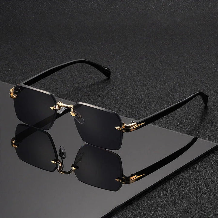 Sunglasses Rimless Gradient Gold Bridge Unisex - Black