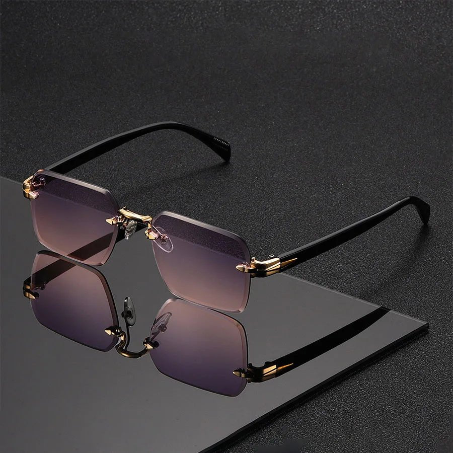 Sunglasses Rimless Gradient Gold Bridge Unisex - Pink