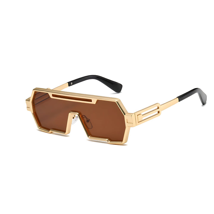 Sunglasses Steampunk Metal Firkantede UV Beskyttelse - Gold Brown