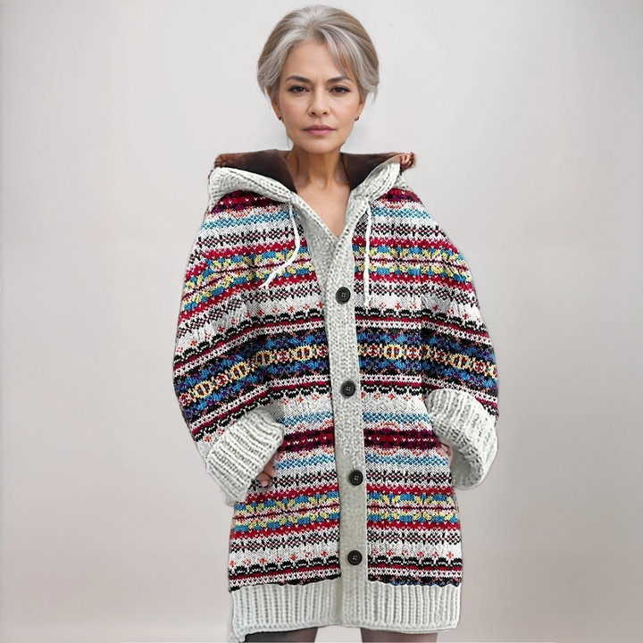Barbara | Dame Fair Isle Hættet Strikcardigan