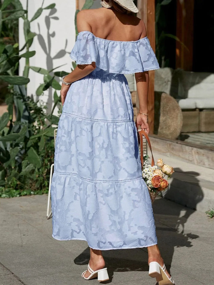 Bente | Dame Off Shoulder Lagdelt Maxi Kjole Til Bryllupsgæst
